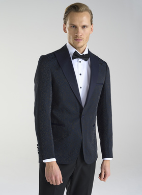 Granatowa żakardowa marynarka smokingowa