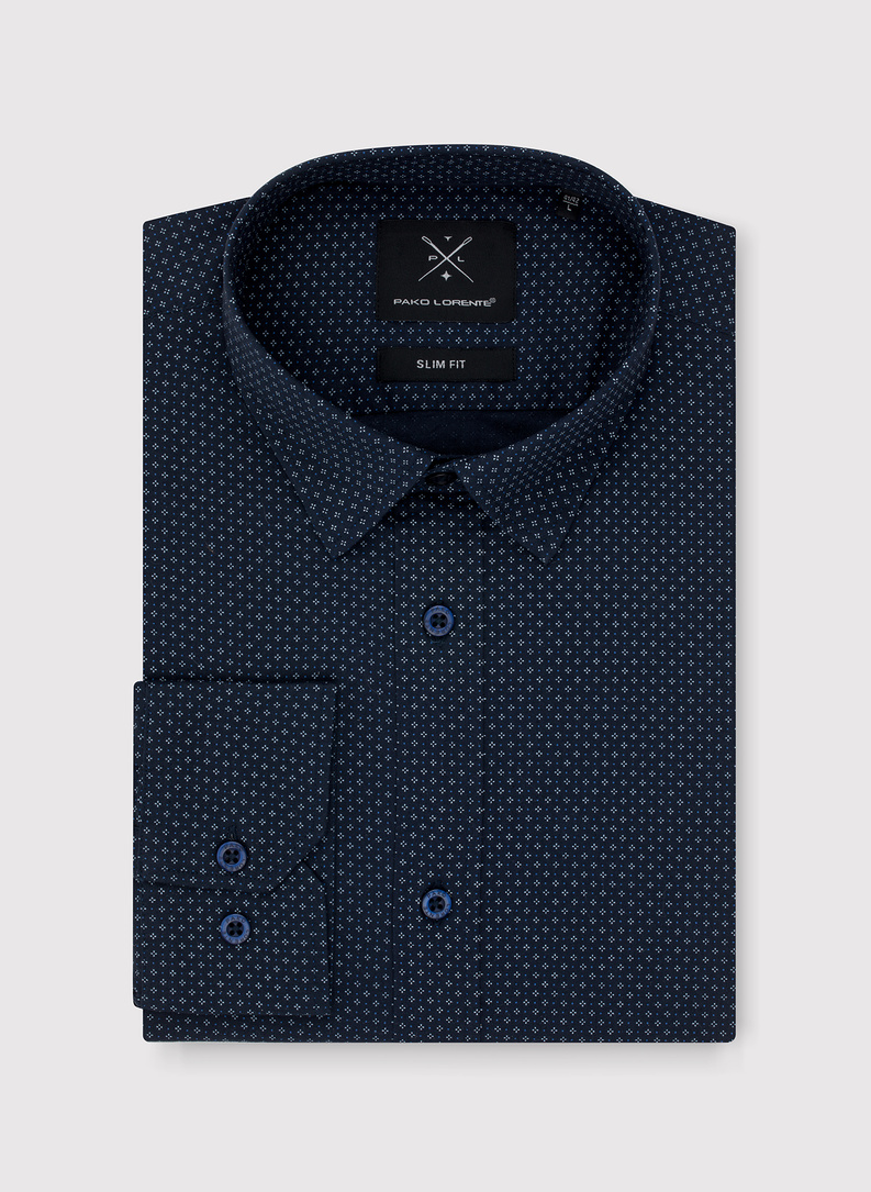 Granatowa koszula męska w mikrowzór