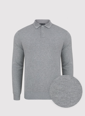 Szary sweter męski z kołnierzykiem polo