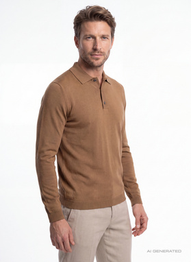 Kamelowy sweter z kołnierzykiem polo