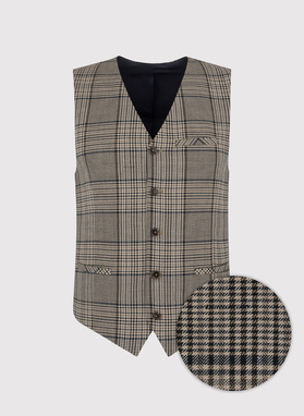 Kamizelka męska w beżowo-brązową kratę