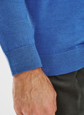 Męski niebieski sweter z kołnierzykiem polo