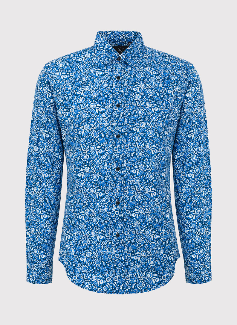Casualowa niebieska koszula w paisley