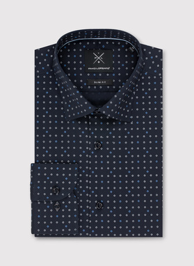 Granatowa koszula męska w mikrowzór