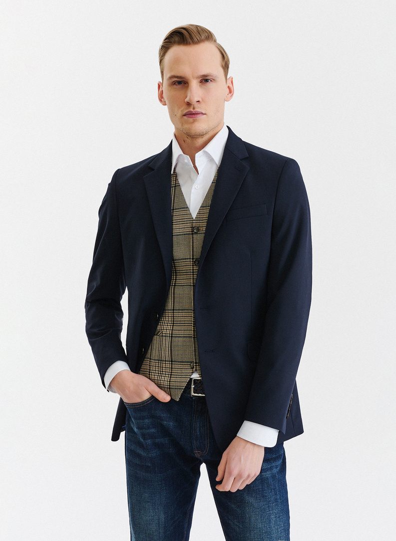 Kamizelka męska w beżowo-brązową kratę