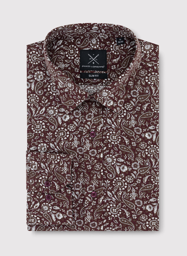 Casualowa brązowa koszula w paisley