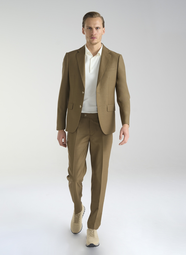 Jasnobrązowe garniturowe spodnie męskie z wełną