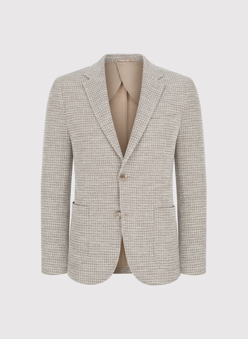 Beżowa marynarka w pepitkę