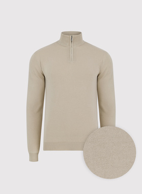 Bawełniany beżowy sweter męski z stójką