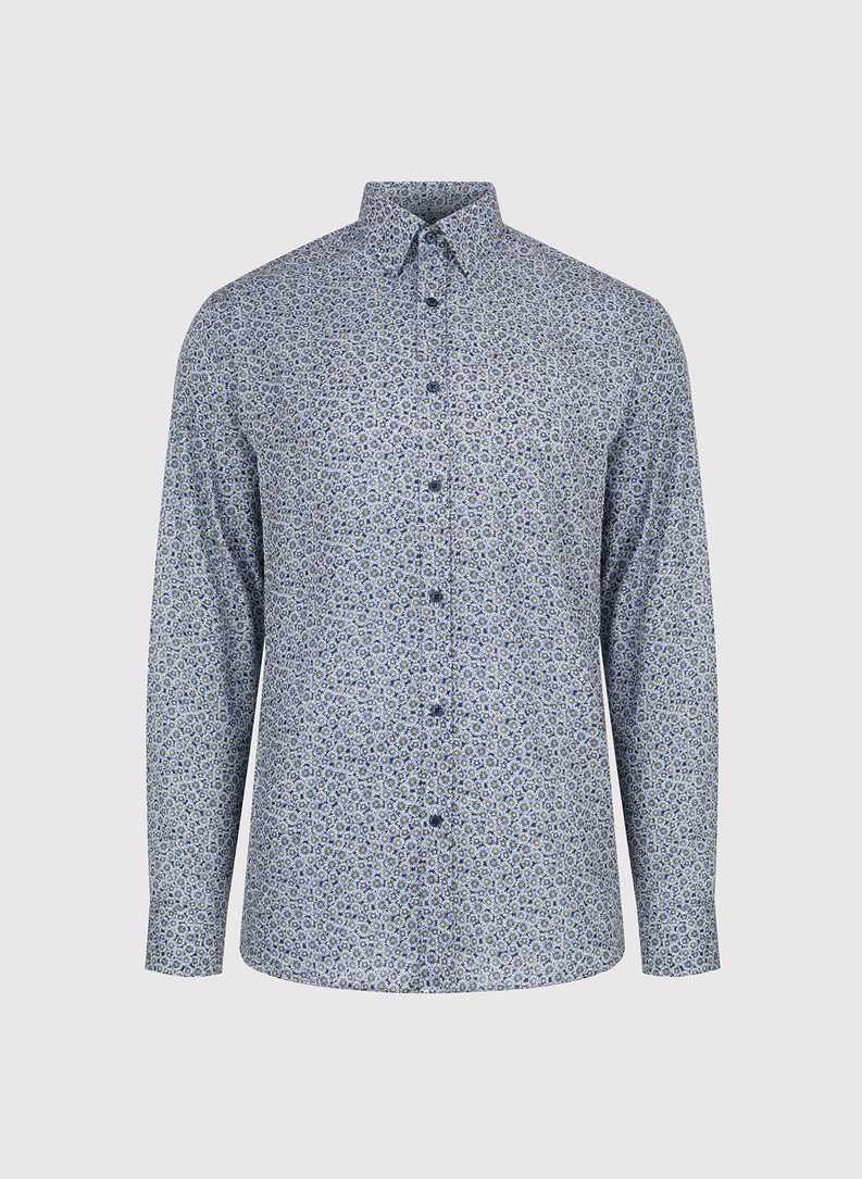 Granatowa koszula męska w kwiaty