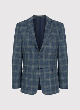 Granatowa casualowa marynarka męska w zieloną kratę