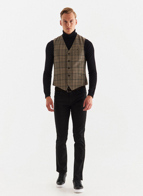 Kamizelka męska w beżowo-brązową kratę