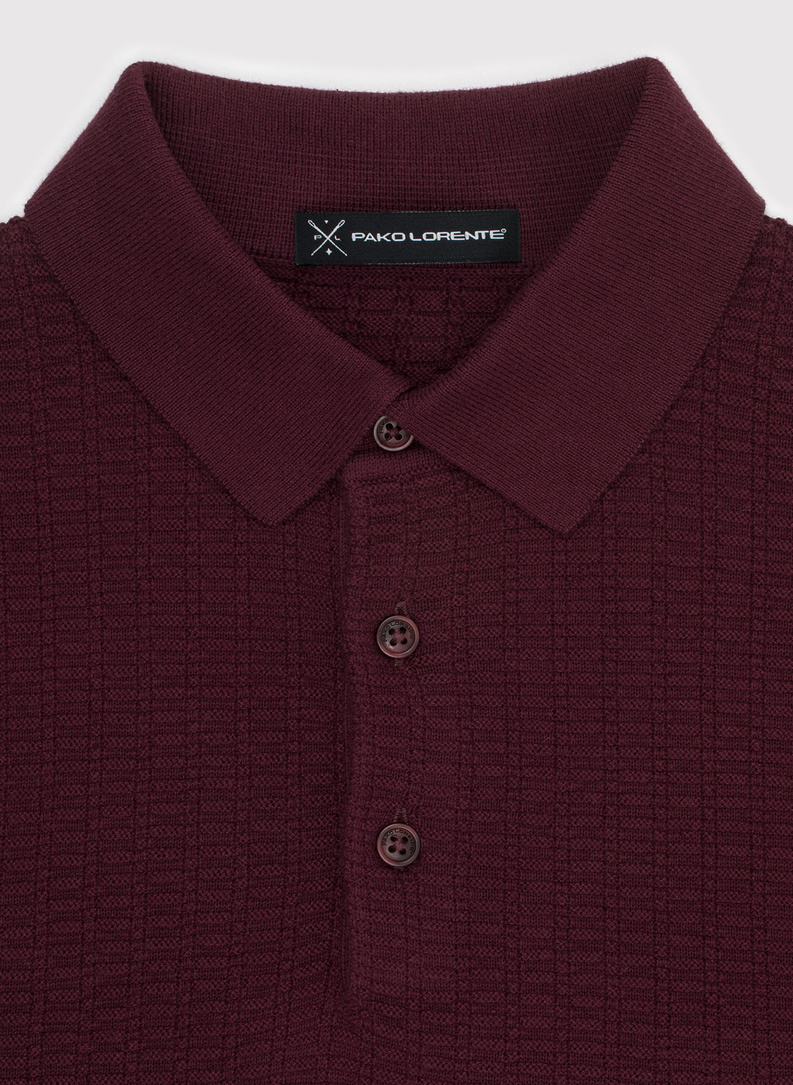 Bawełniany sweter polo w kolorze bordowym