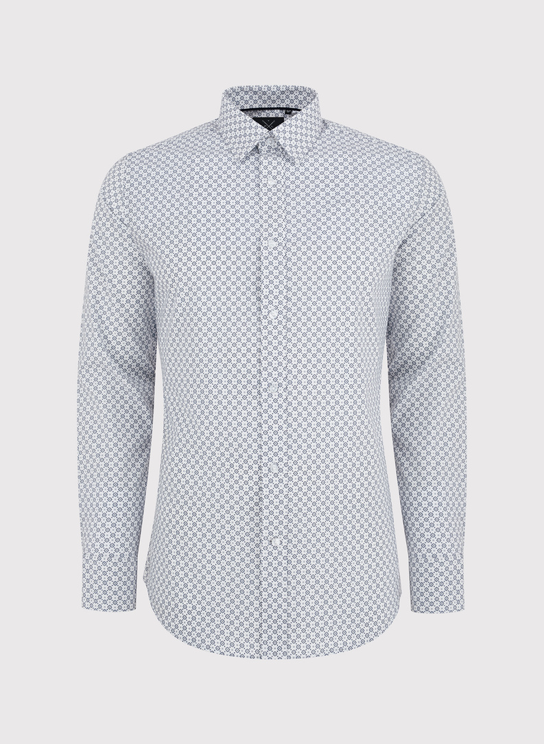 Biała koszula męska w mikrowzór