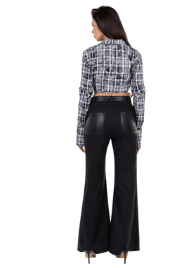 Dopasowana koszula w kratę URBAN BLOUSE czarna