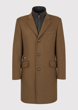 Męski kamelowy płaszcz z wełną