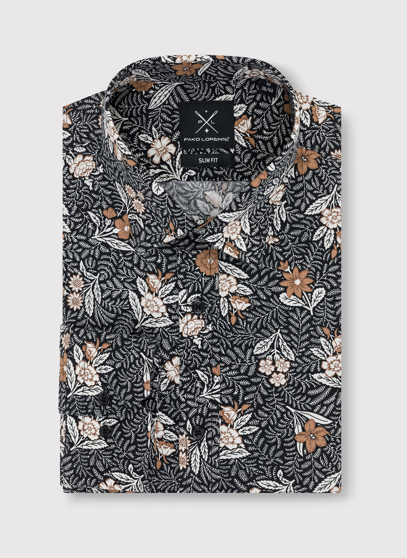 Czarna koszula męska w botaniczny wzór