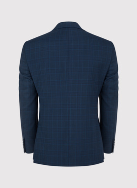 Granatowa marynarka garniturowa w delikatną niebieską kratkę