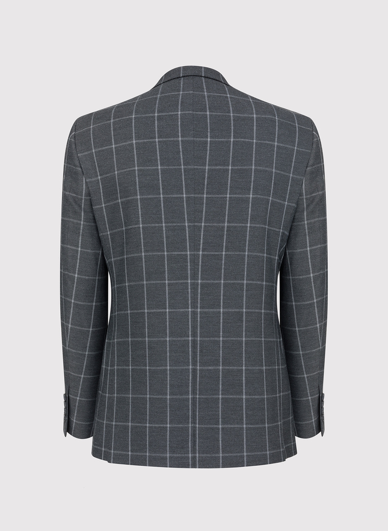 Casualowa szara marynarka w jasną kratę