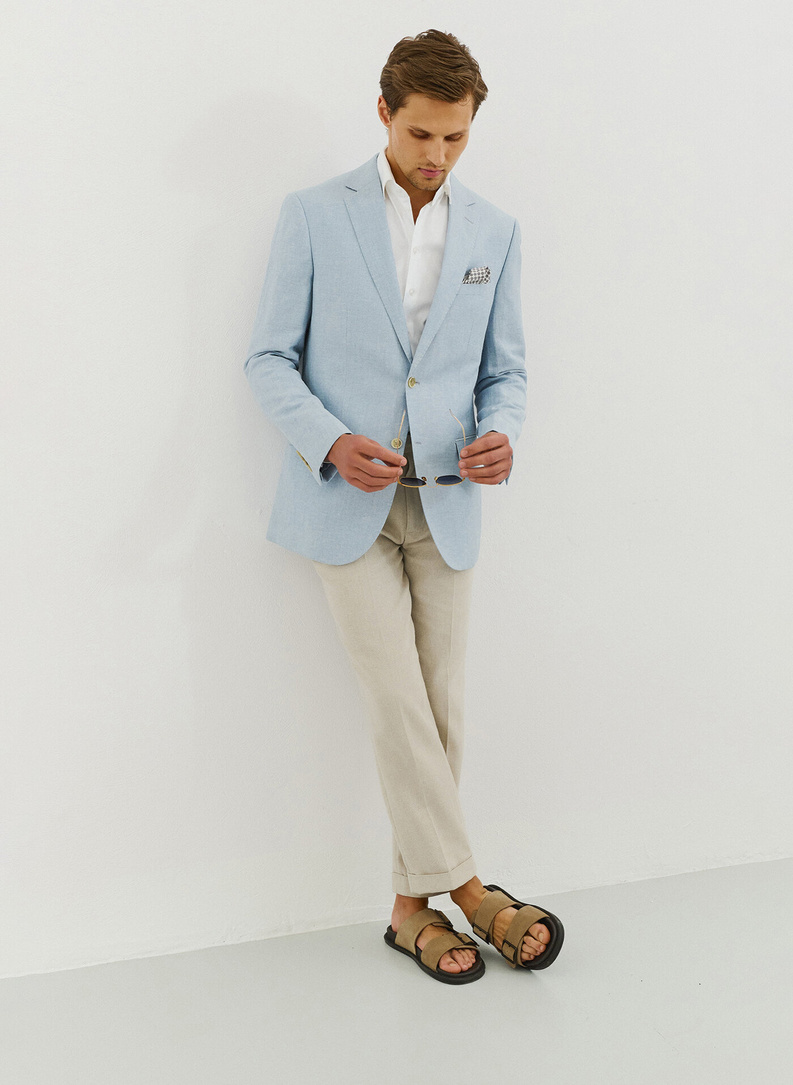 Lniana marynarka męska w kolorze niebieskim