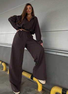 Brązowy komplet MIJAS szerokie spodnie i bluza oversize