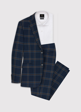 Granatowa marynarka garniturowa w kratę