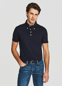 Granatowy t-shirt polo z bawełny