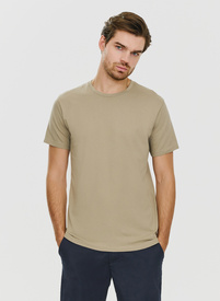 Bawełniany beżowy t-shirt z okrągłym dekoltem