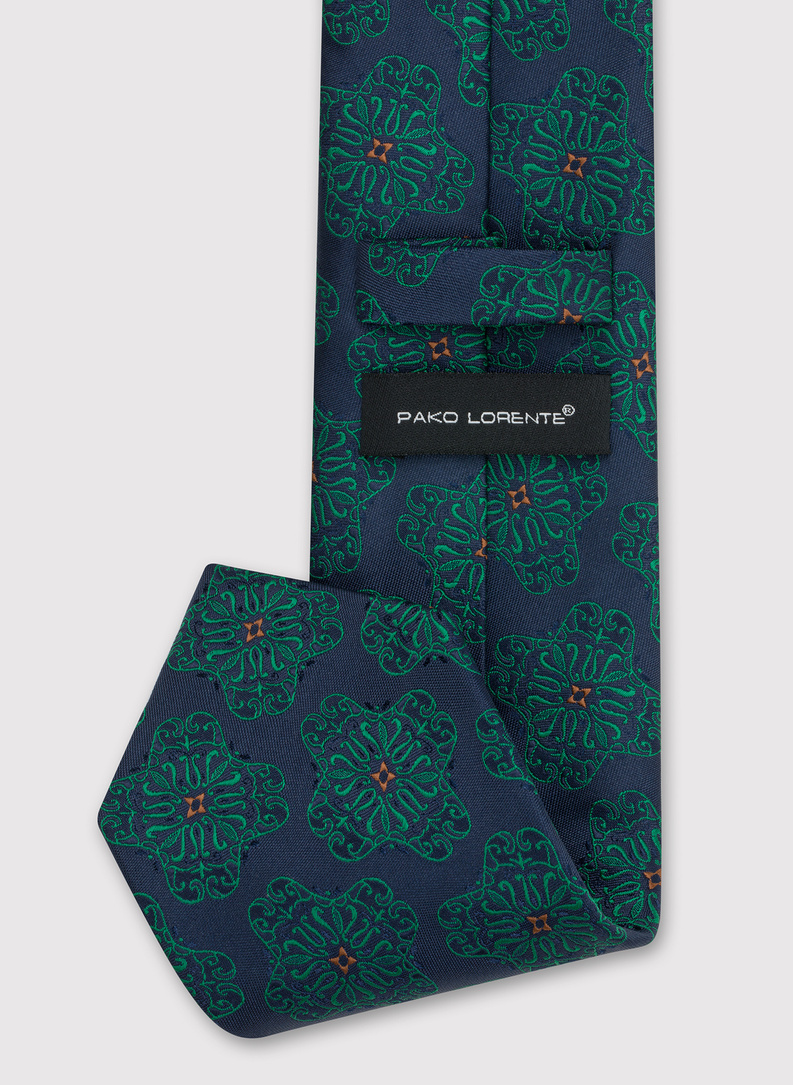 Granatowy krawat męski z zielonym wzorem