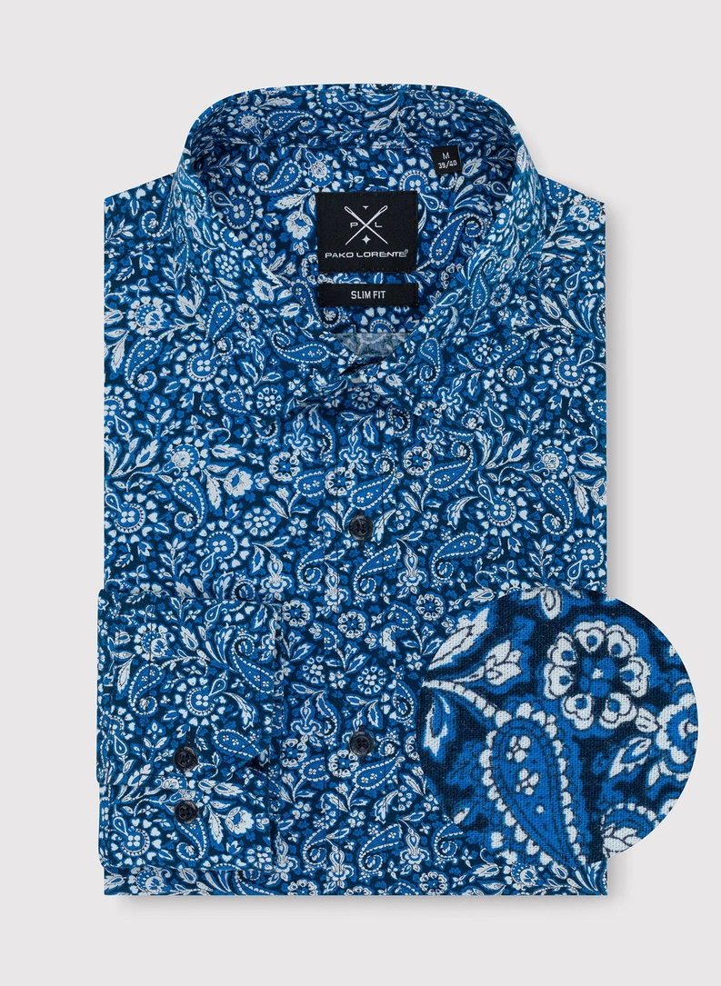 Casualowa niebieska koszula w paisley - zdjecie nr 1