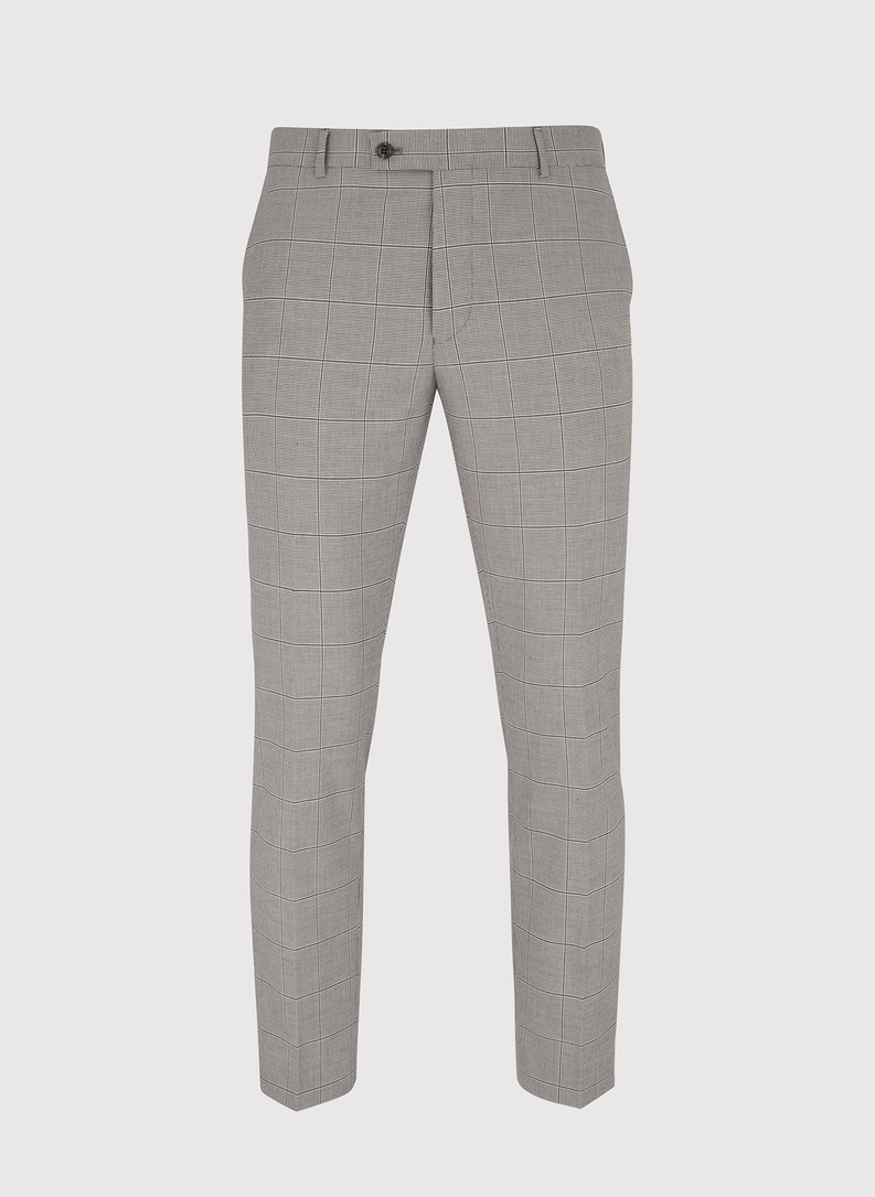 Brązowe spodnie garniturowe w kratę