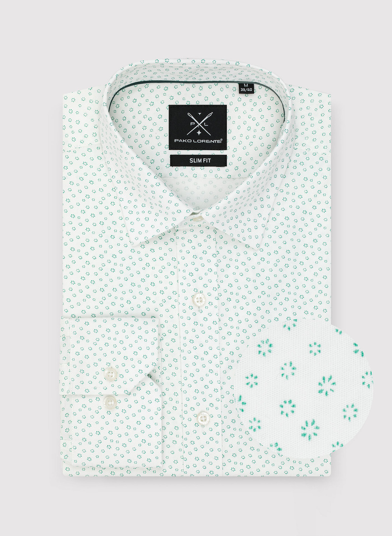 Biała koszula męska w zielony mikrowzór