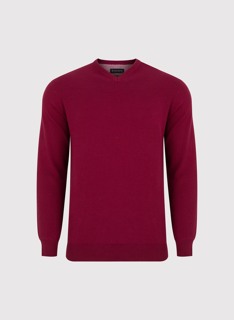 Czerwony męski sweter w serek