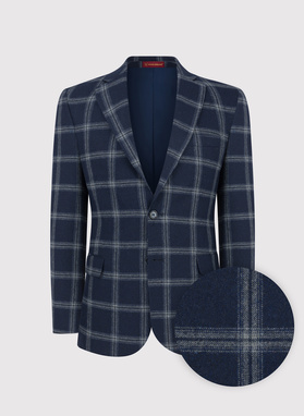 Granatowa marynarka casual w jasną kratkę