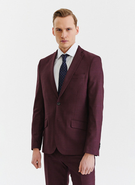 Bordowa marynarka garniturowa w subtelną kratę