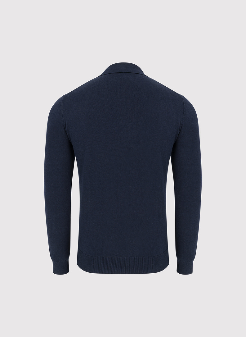 Granatowy sweter męski polo z zamkiem
