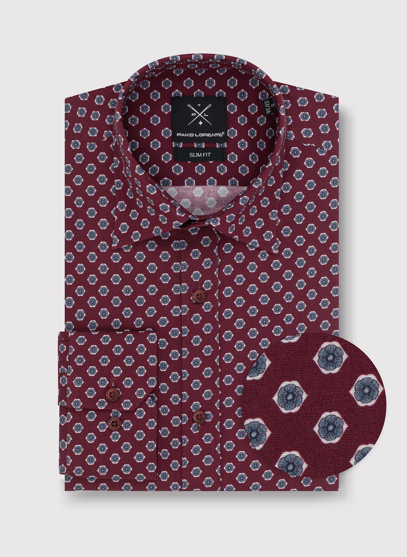 Męska bordowa koszula w kwiatki 