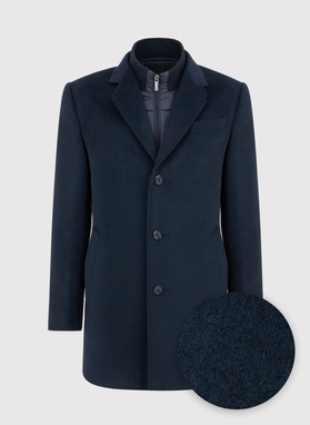 Granatowy płaszcz męski z odpinaną stójką