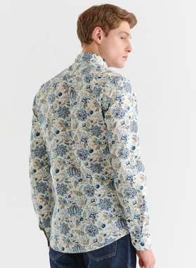 Beżowa koszula męska w kwiatowy print