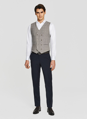 Szara dwurzędowa kamizleka w drobną kratkę