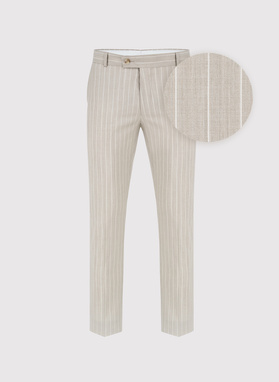 Beżowy garnitur męski w prążek