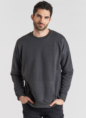 BLUZA Z OKRĄGŁYM DEKOLTEM SZARA P20WF-2B-015-S
