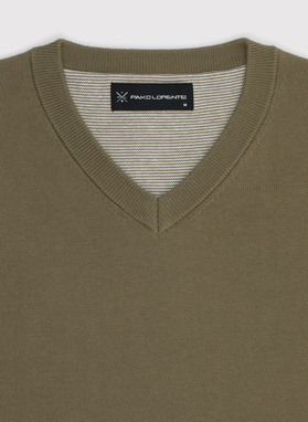 Zielony męski sweter w serek