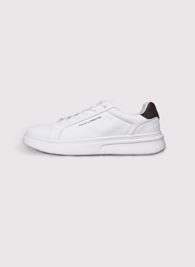 Białe sneakersy męskie z brązowym zapiętkiem