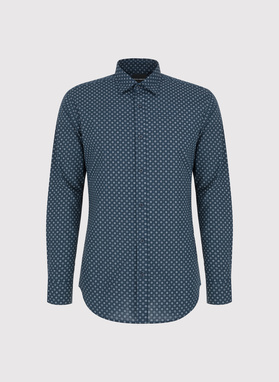 Granatowa koszula męska we wzór geometryczny