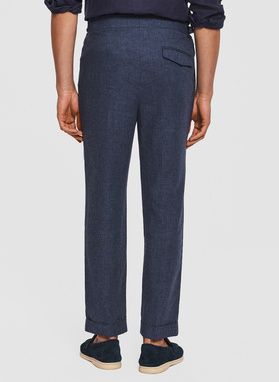 Granatowe spodnie casual z lnem