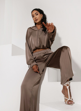 Komplet BLUZA ROZPINANA + SZEROKIE SPODNIE mocca