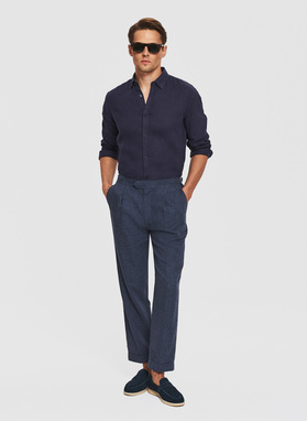 Granatowe spodnie casual z lnem