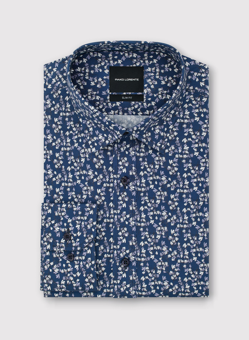 Granatowa koszula męska w kwiaty