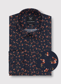 Granatowa koszula męska w pomarańczowe motyle